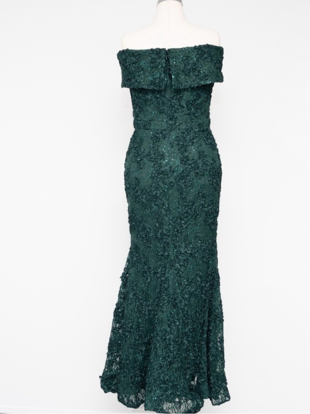 Xscape Off-Shoulder Teal Lace Evening Gown - Picture 14 of 14